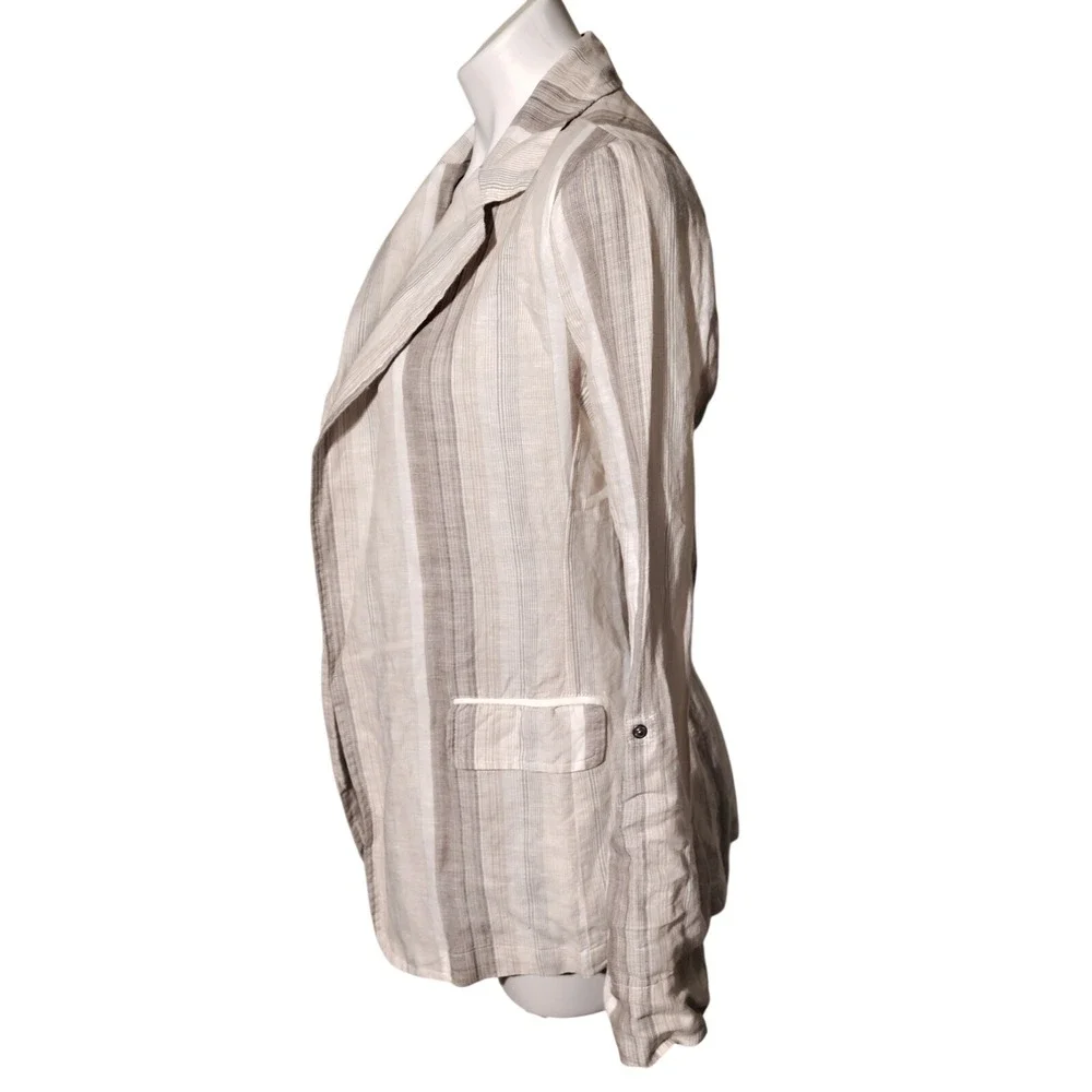 Charlie B Blazer Sz XS Striped Open Front Roll Tab Shirt Blazer‎ Linen Blend NWT